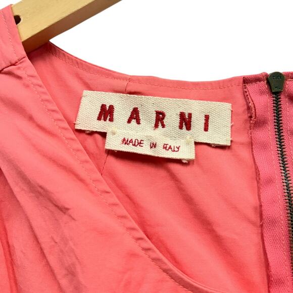 MARNI Sleeveless Pleated Shift Dress in Coral Poplin Size 42 IT (US 6) - Picture 3 of 14